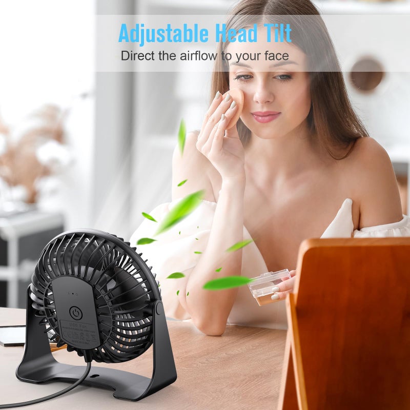 BESKAR USB Small Desk Fan, Portable Fans with 3 Speeds Strong Airflow, Quiet Operation and 360Â°Rotate, Personal Table Fan for Home,Office, Bedroom- 3.9 ft Cord/Blue - Image 4